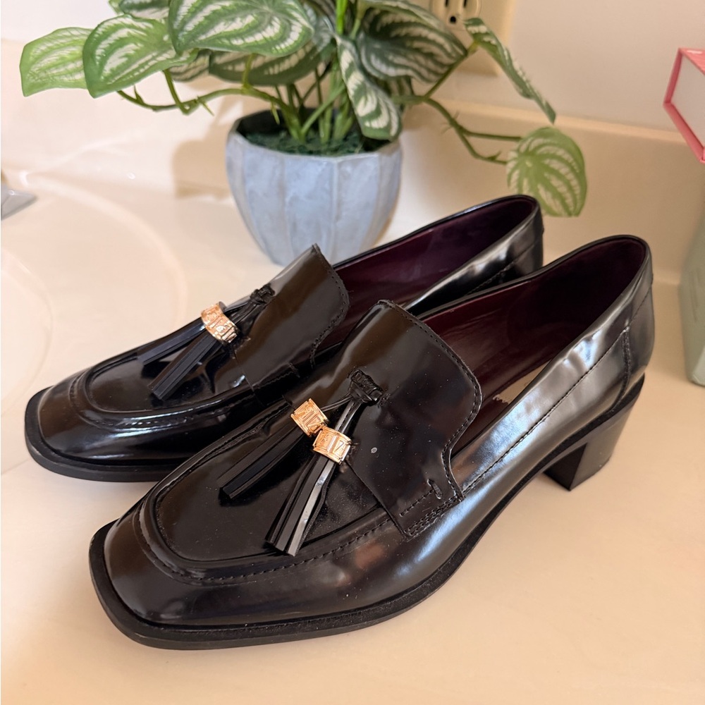 Franco Sarto Black Loafers with Gold Accent